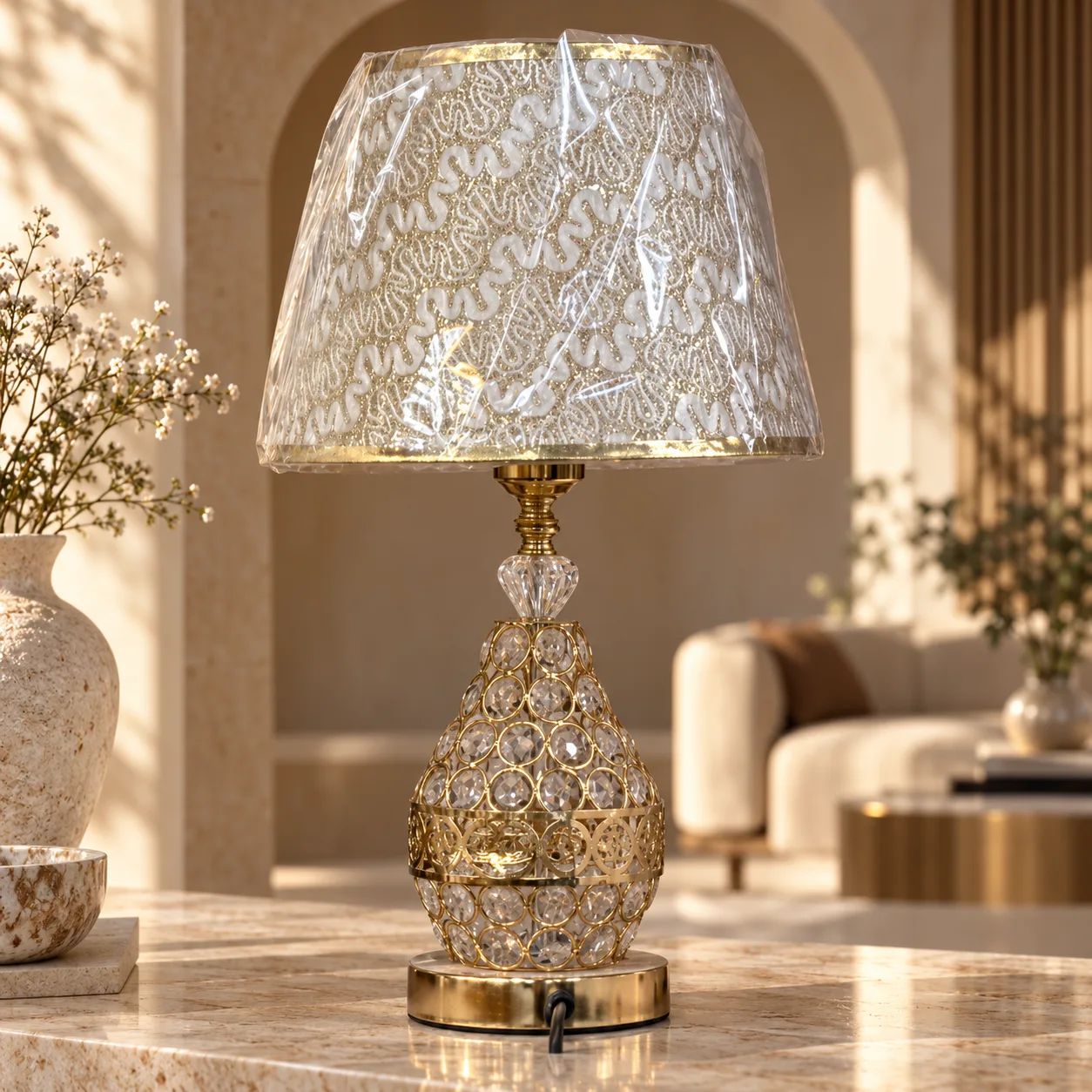 Luxury Gold Table Lamp with Crystal Detail