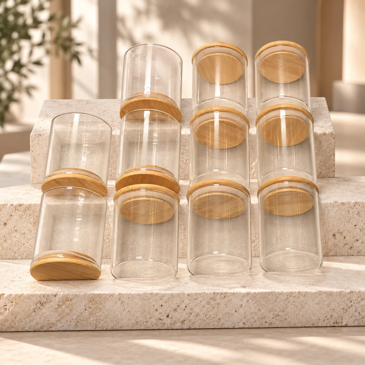 Transparent storage box with wooden lid